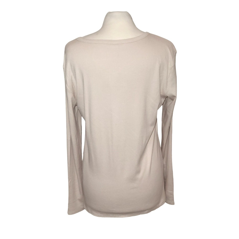 NWT ANRABESS Beige Ribbed Knit Long Sleeve Scoop Neck Slim Fit Basic Tee XXL - Picture 4 of 9